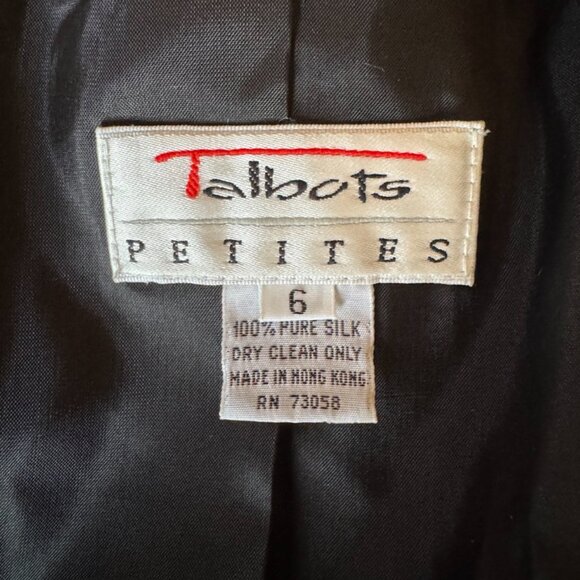 Talbots 100% Silk Petite Fleur de Lis Black and Red Blazer - Picture 7 of 7